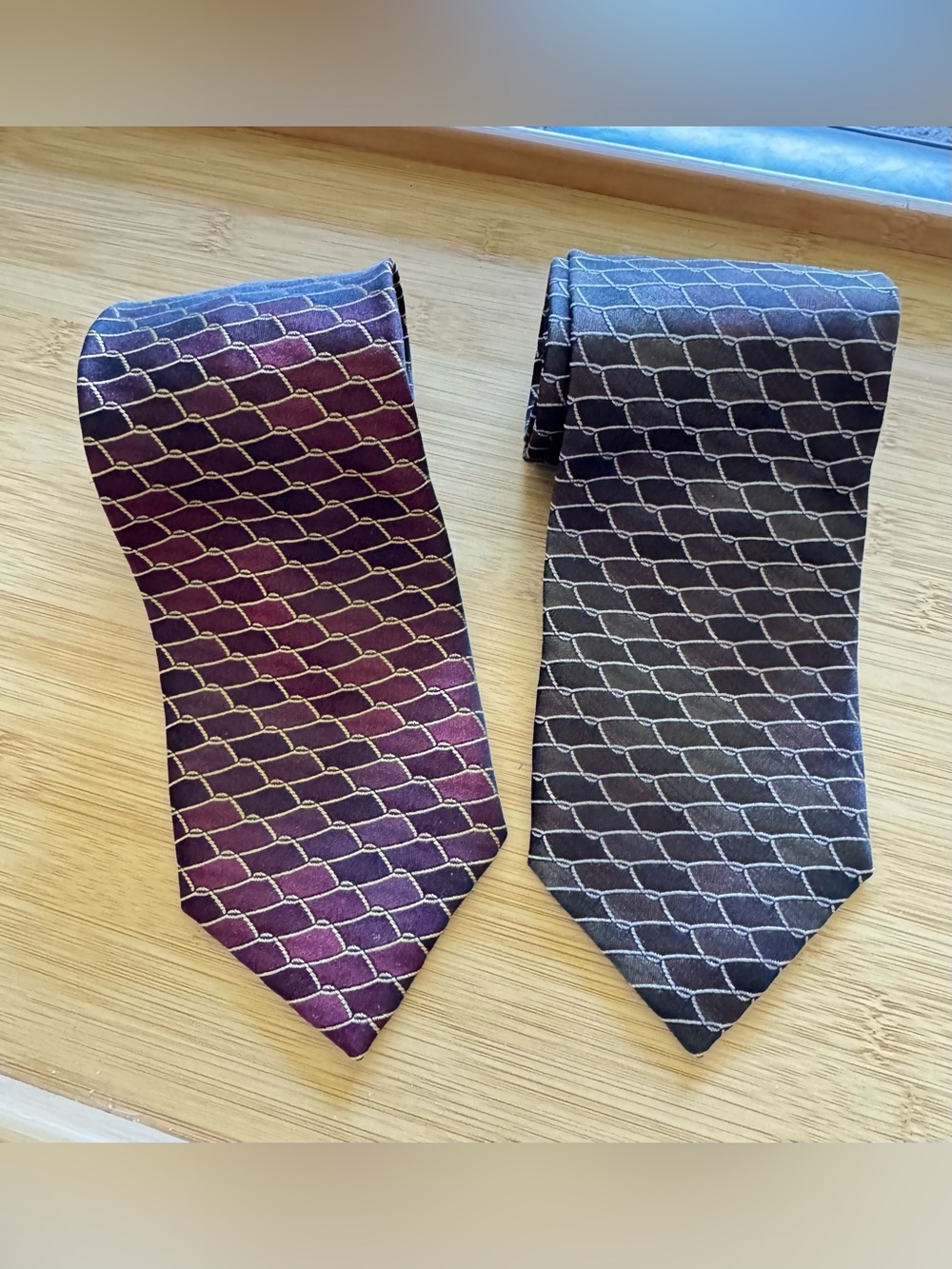 FROG Brand Men’s Geometric Print Silk Neckties- Set Of 2- Made in Italy 60”